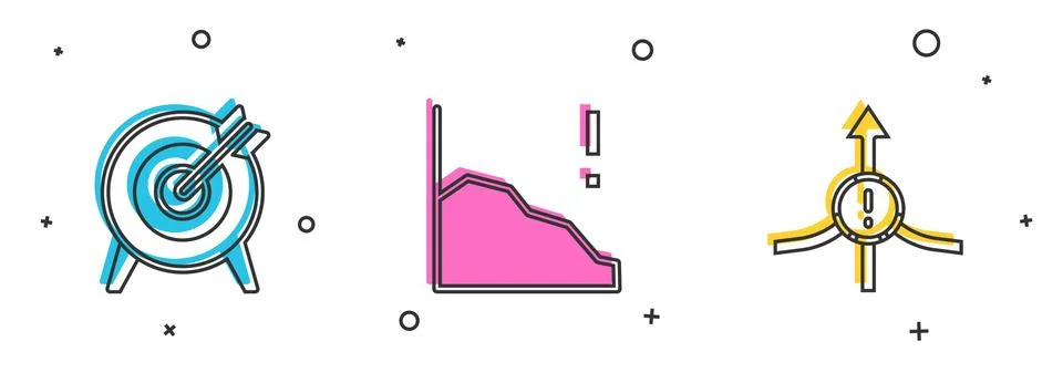 Set Target, Financial growth decrease and Arrow icon. Vector Stock Illustration