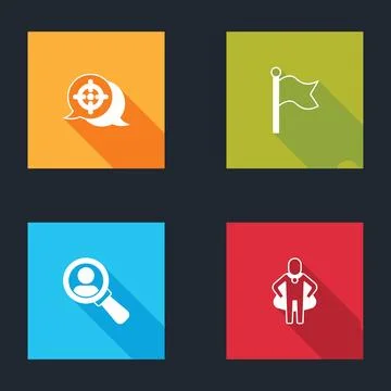 Set Target, Flag, Magnifying glass for search and Head hunting icon. Vector Stock Illustration