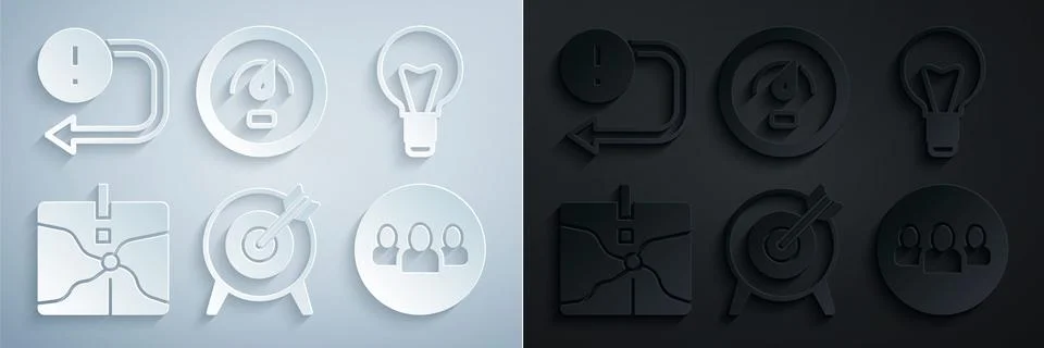 Set Target, Light bulb, Intersection point, Project team base, Digital speed Stock Illustration