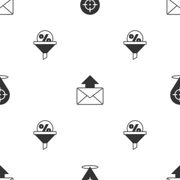 Set Target, Mail and e-mail and Lead management on seamless pattern. Vector Stock Illustration