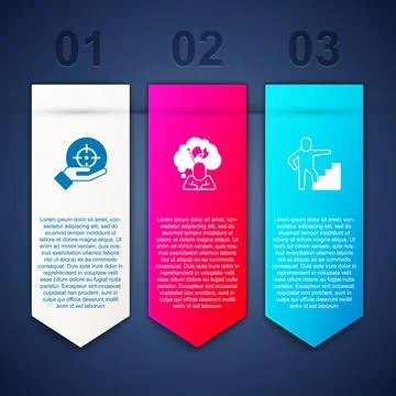 Set Target, Man holding flag and Stair with finish. Business infographic Stock Illustration