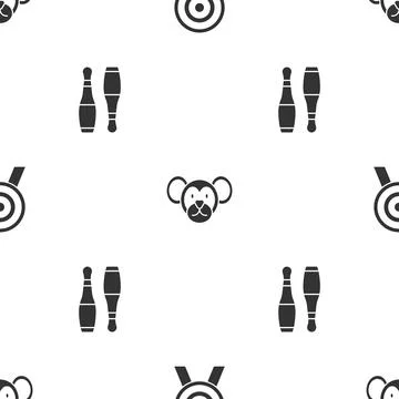 Set Target, Monkey and Bowling pin on seamless pattern. Vector 스톡 일러스트