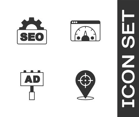 Set Target, SEO optimization, Advertising and Website statistic icon. Vector イラスト素材