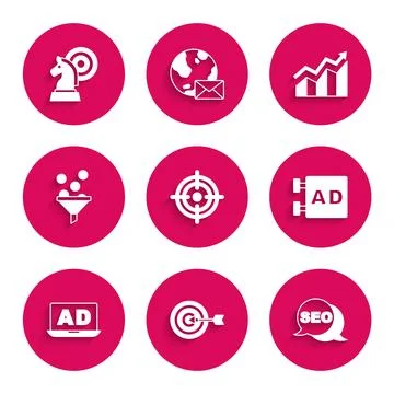 Set Target, SEO optimization, Advertising, Lead management, Financial growth Stock Illustration
