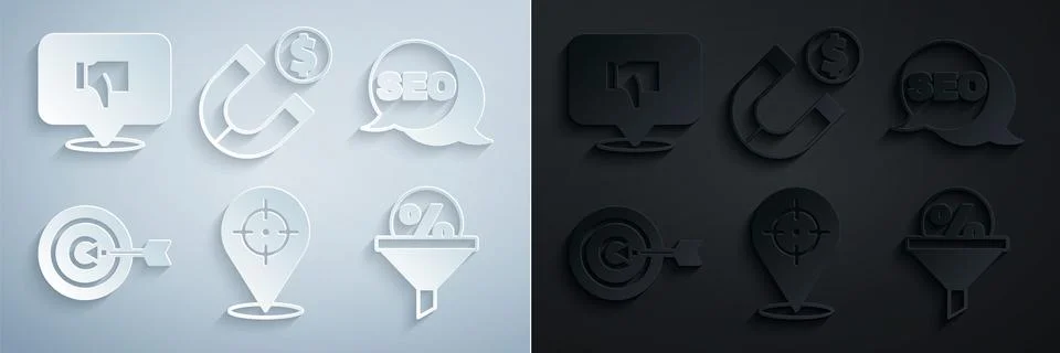 Set Target, SEO optimization, Lead management, Magnet with money and Dislike in 스톡 일러스트