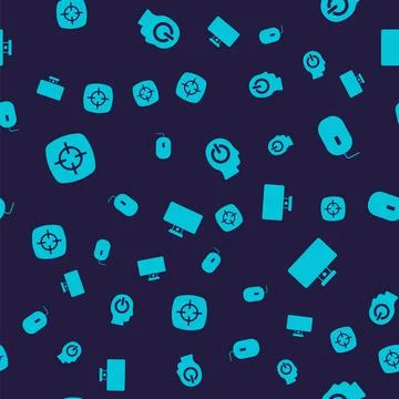 Set Target sport, Computer mouse, Power button and monitor on seamless patter Illustrazione stock