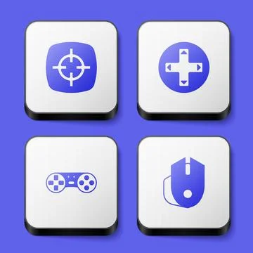 Set Target sport, Game controller joystick, and Computer mouse icon. White 스톡 일러스트