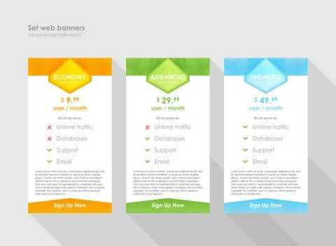 Set tariffs. interface for the site. ui ux vector banner for web app Stock Illustration