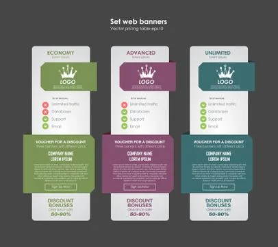 Set tariffs. interface for the site. ui ux vector banner for web app. Pastel Stock Illustration