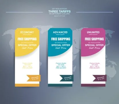 Set tariffs. set of vertical tariffs for your product, flat interface Stock Illustration