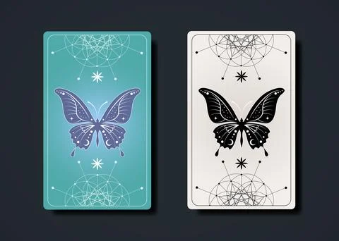 Set tarot cards, esoteric butterfly occult sacred geometry sign, boho symbols イラスト素材
