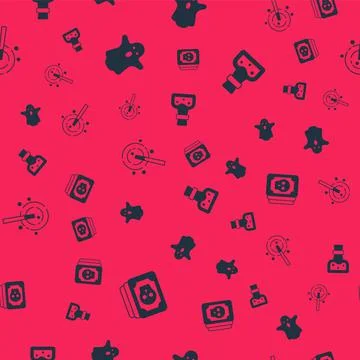 Set Tarot cards, Ghost, Magic wand and Bottle with potion on seamless pattern 스톡 일러스트