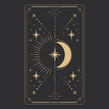 Set tarot frame border with golden celestial elements, esoteric astrology Stock Illustration