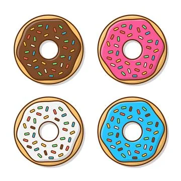 Set Of Tasty Donuts With Glaze Vector Icon Illustration. Cute, Colorful And.. Stock Illustration