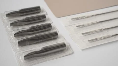 Set of Tattoo needle tip on white background Stock Photos