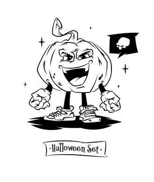 Set of tattoo vector characters for halloween. Cute smiling pumpkin. Beautiful Stock Illustration