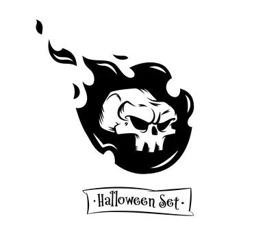Set of tattoo vector halloween characters with cute skull. Beautiful Stock Illustration
