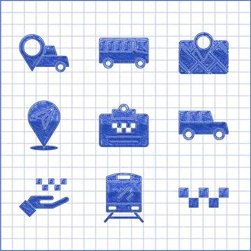 Set Taxi driver license, Train, car roof, Car, Hand with taxi, Location, Gp.. イラスト素材