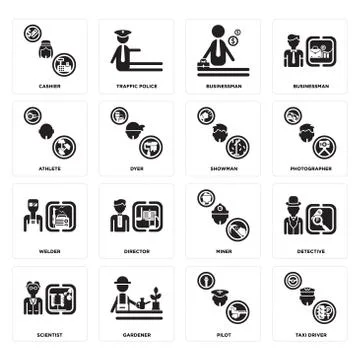 Set of Taxi driver, Pilot, Scientist, Miner, Welder, Showman, Athlete, Busine Illustrazione stock gratuita