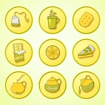 Set tea and sweets round icons Stock Illustration