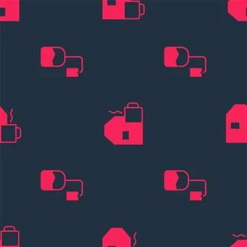 Set Tea bag and Cup of tea with milk on seamless pattern. Vector Stock Illustration