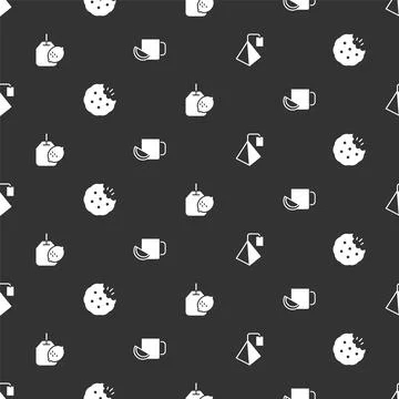 Set Tea bag Cookie or biscuit with lemon and Cup of tea on seamless pattern.  Stock Illustration