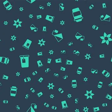 Set Tea bag, Cup of tea, with and Flower on seamless pattern. Vector Stock Illustration