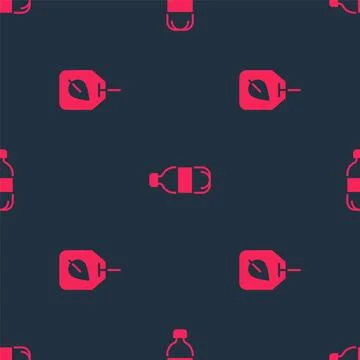 Set Tea bag with leaf and Bottle of water on seamless pattern. Vector イラスト素材