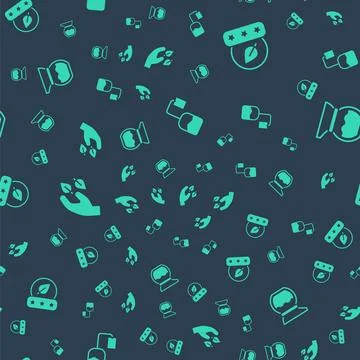 Set Tea bag, leaf, in hand and Teapot on seamless pattern. Vector Illustrazione stock