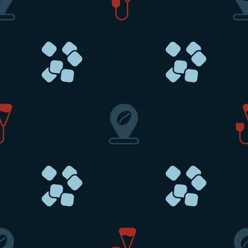 Set Tea bag, Location with coffee bean and Sugar cubes on seamless pattern Stock Illustration