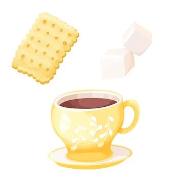 Set tea cup, porcelain mug scandinavian style decotated with dots with sugar Stock Illustration