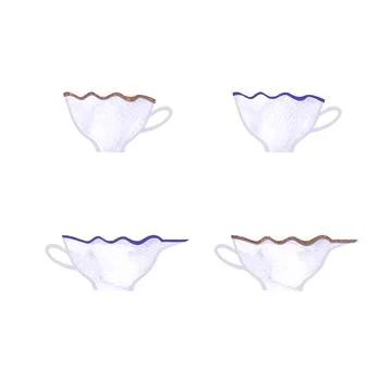 A set of tea cups and milk jugs in a classic style with golden decor. Stock Illustration