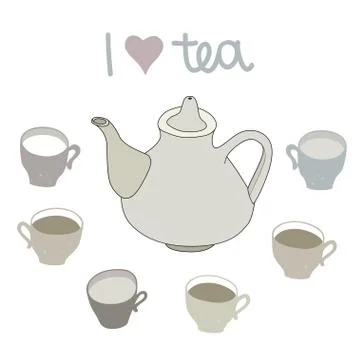 Set of tea cups and tea Stock Illustration