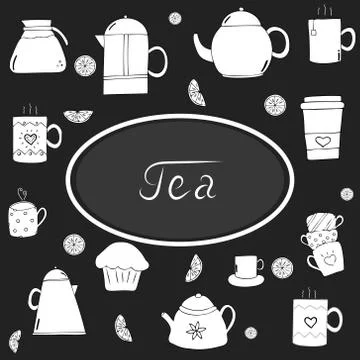 Set of tea doodles vector illustration with tea elements Stockillustratie