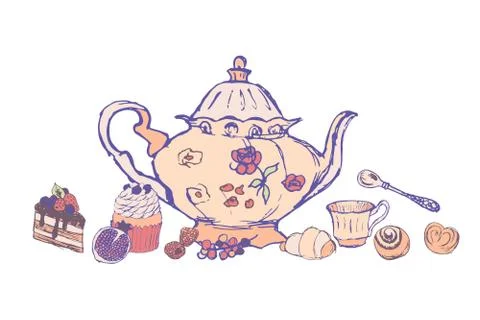Set for tea drinking from sketches. Stock Illustration