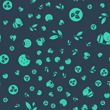 Set Tea leaf, Cookie or biscuit and Cup of tea with lemon on seamless pattern Stock Illustration