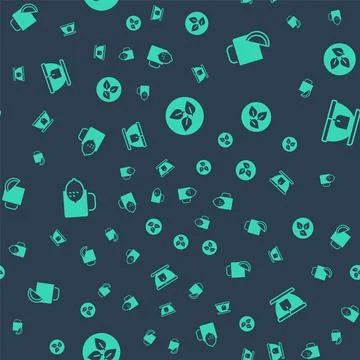 Set Tea leaf, Cup of tea with lemon, and bag on seamless pattern. Vector Illustrazione stock