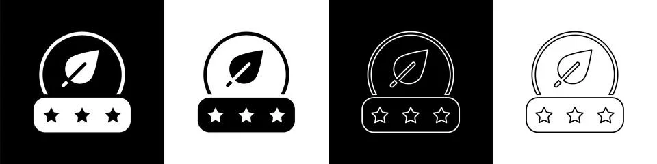 Set Tea leaf icon isolated on black and white background. Tea leaves. Vector Stock Illustration