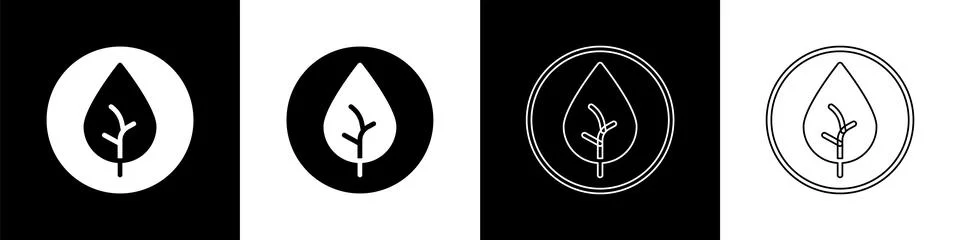 Set Tea leaf icon isolated on black and white background. Tea leaves.  Vector Stock Illustration