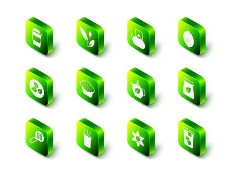 Set Tea leaf, Kettle with handle, Lemon, packaging, Ice tea, Teapot, Flower and Illustration