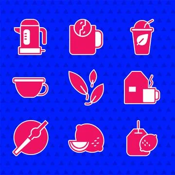 Set Tea leaf, Lemon, bag with lemon, Cup of tea milk, Cigarette,  and Elect.. Stock Illustration