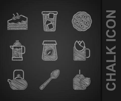 Set Tea packaging, Teaspoon, bag with lemon, Cup of tea rose, Kettle handle Illustration