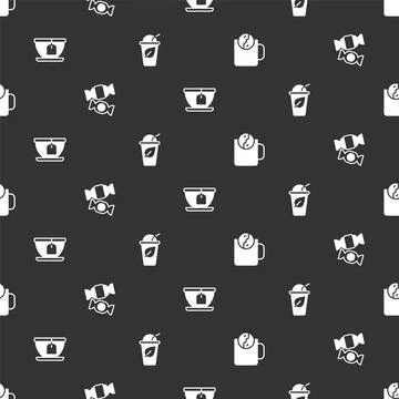 Set Tea time, Candy, Cup with tea bag and of leaf on seamless pattern. Vector イラスト素材