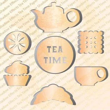 Set of tea time. Effect of the shadow Stock Illustration