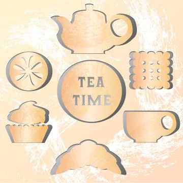 Set of tea time. Effect of the shadow Stock Illustration