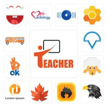 Set of teacher, eagle head, flammable, maple leaf, , ok, v circle, icons 무료 스톡 일러스트