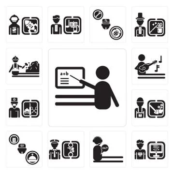 Set of Teacher, Programmer, call center, Policeman, Concierge, Gardener, Surg Grats Stockgrafik