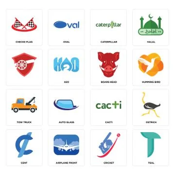 Set of teal, cricket, cent, cacti, tow truck, boars head, , caterpillar, chec 무료 스톡 일러스트