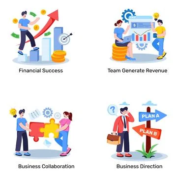 Set of Team Collaboration Flat Illustrations Stock Illustration
