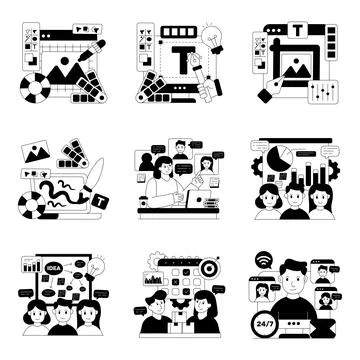 Set of Team Collaboration Solid Illustrations Stock Illustration